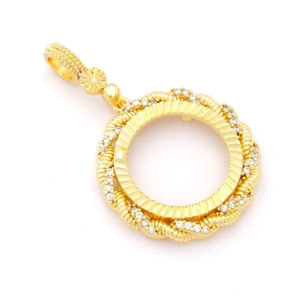 Yarım Altın Çerçeveli Kolye Ucu Altın Kaplama İşlemeli TGR-622 - Resim 3