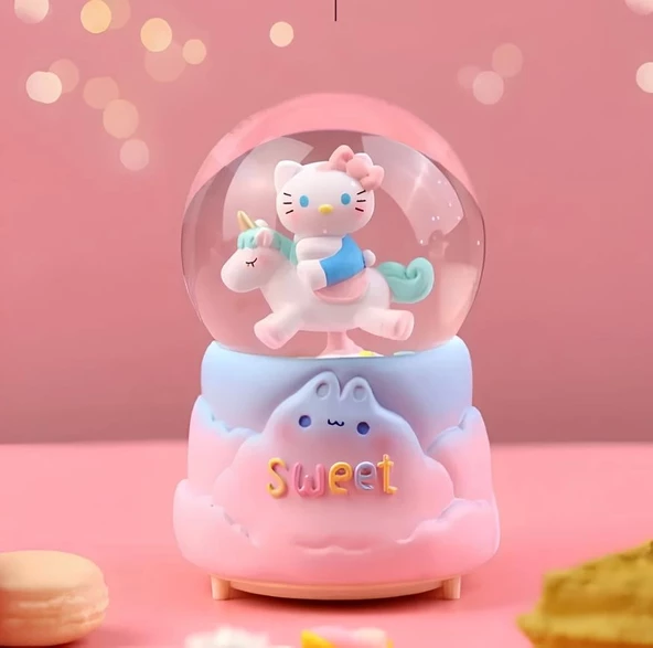 Hello Kitty İçi Dönmeli Püskürtmeli Işıklı Müzikli Kar Küresi Büyük Boy Alk3036