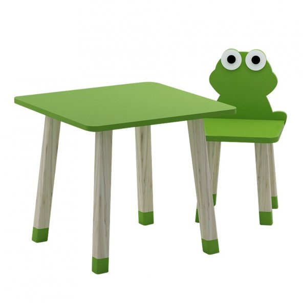 Ahşap Çocuk Oyun ve Aktivite Masa Sandalye Takımı - Kurbağa - Ahşap