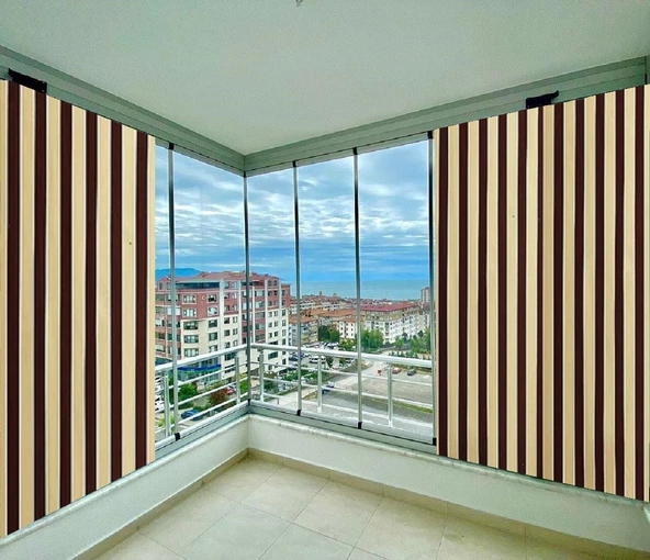 Ceylan Home Balkon Perdesi Kahverengi  Krem Çizgili 325x250