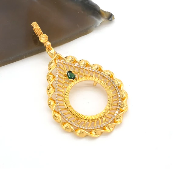 Yarım Altın Çerçeveli Kolye Ucu Altın Kaplama İşlemeli TGR-647 - Resim 5