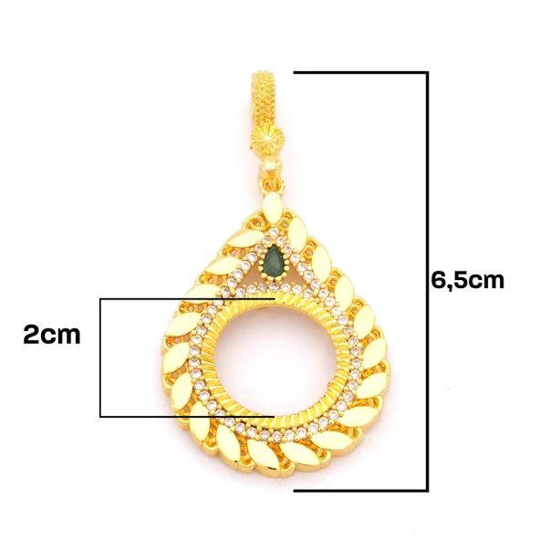 Yarım Altın Çerçeveli Kolye Ucu Altın Kaplama İşlemeli TGR-653 - Resim 2