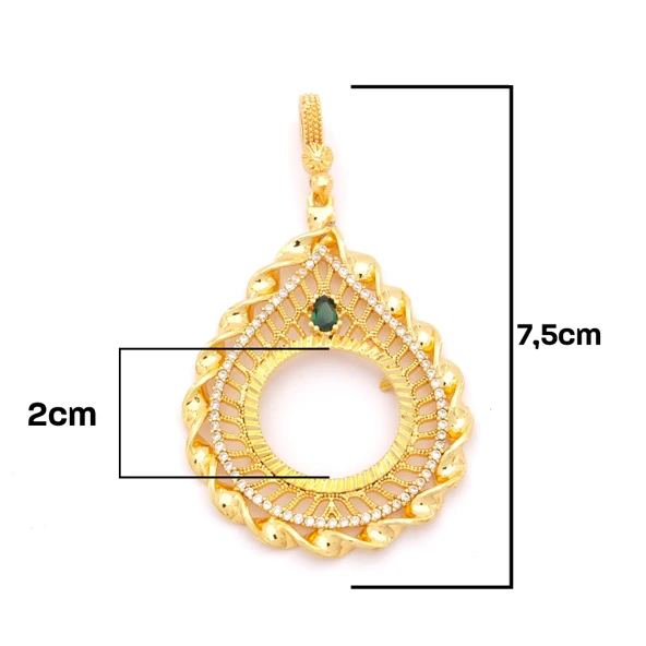 Yarım Altın Çerçeveli Kolye Ucu Altın Kaplama İşlemeli TGR-647 - Resim 2