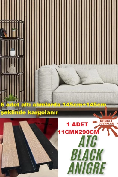 ATC Black Anigre Model 11cm x 290cm 1 Adet  Ev Ofis Konut Dekoratif PVC Lambiri Duvar Kağıdı Paneli