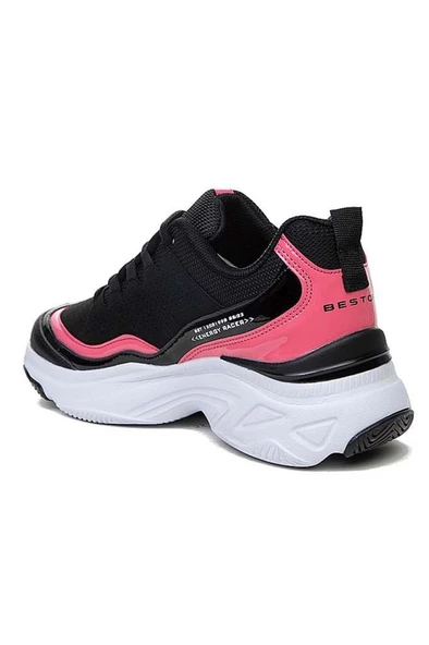 Best Of 171 Deri Trend Sneakers Kadın Ayakkabı Siyah Fuşya - 2