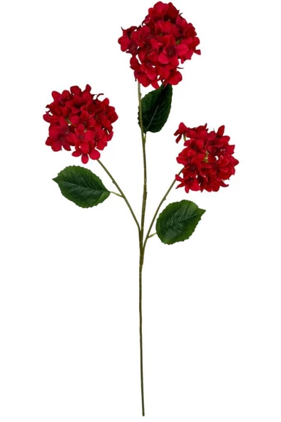 Nettenevime Yapay Çiçek Ortanca 3 Toplu Kırmızı Tek Dal Tomurcuklu 75*25cm Kumaş Çiçek Uzun Dal - Resim 3