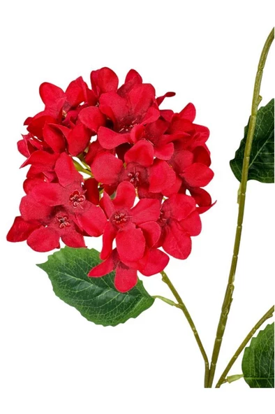 Nettenevime Yapay Çiçek Ortanca 3 Toplu Kırmızı Tek Dal Tomurcuklu 75*25cm Kumaş Çiçek Uzun Dal - Resim 2