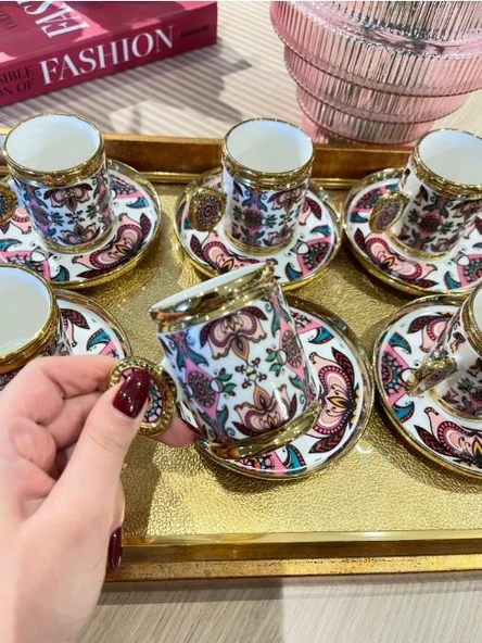 Royking Ricamo 6lı Kahve Fincan Takımı MOR-SOMON BKY 001 - 4