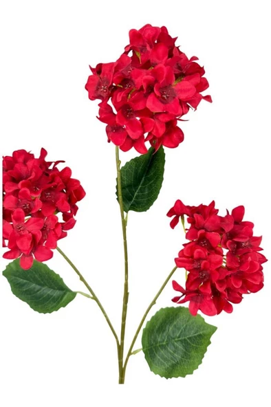 Nettenevime Yapay Çiçek Ortanca 3 Toplu Kırmızı Tek Dal Tomurcuklu 75*25cm Kumaş Çiçek Uzun Dal - Resim 4