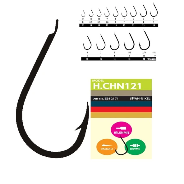 Hayabusa HCHN 121 Kısa Pala Dövme Olta İğnesi 15li Paket Black Nikel  2/0