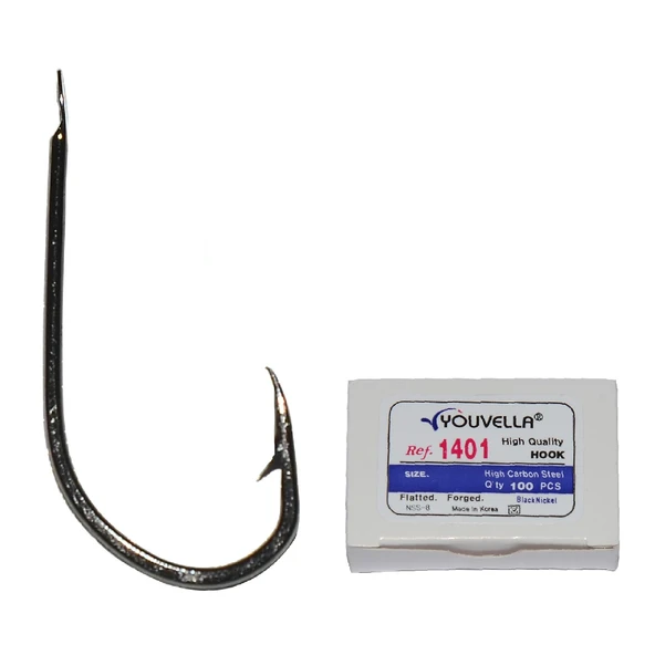 Youvella 1401 Kısa Pala Dövme Olta İğnesi 100lü Kutu Black Nikel  4