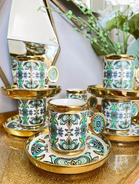 Royking Ricamo 6lı Kahve Fincan Takımı TURKUAZ BKY 001 - 4