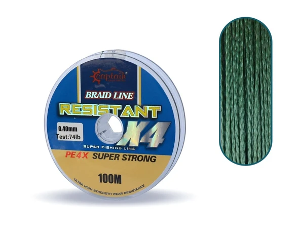 Captain Resistant PE 4 Kat İp Misina 100mt Yeşil  0.40 mm