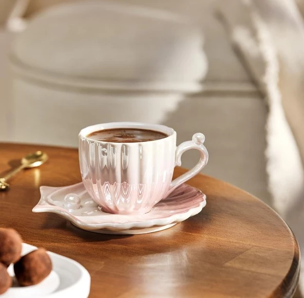 Emsan İstiridye Pembe 2 Kişilik Kahve Fincan Takımı