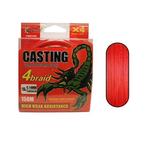 Captain Casting PE 4 Kat Spin İp Misina 150mt Kırmızı  0.18 mm