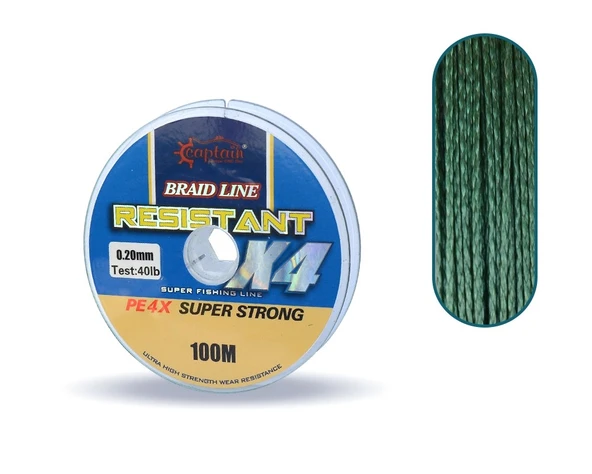 Captain Resistant PE 4 Kat İp Misina 100mt Yeşil  0.20 mm