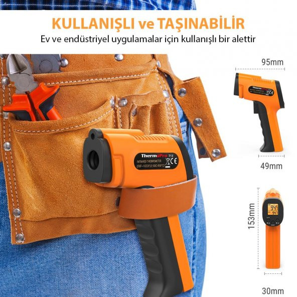 ThermoPro TP30 Endüstriyel Kızılötesi Katı-Sıvı Sıcaklık Ölçer - 6