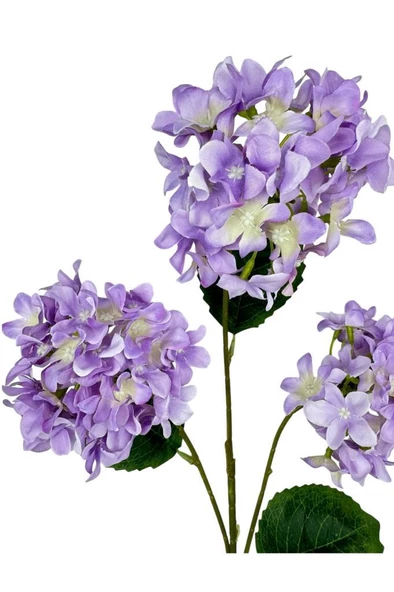 Nettenevime Yapay Çiçek Ortanca 3 Toplu Lila Tek Dal Tomurcuklu 75*25cm Kumaş Çiçek Uzun Dal - Resim 3
