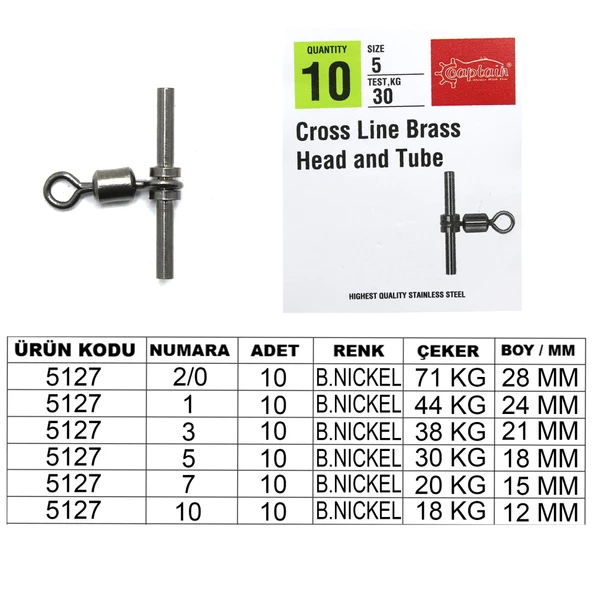 Captain 5127 Tube T Fırdöndü 10lu Paket Black Nikel  2/0