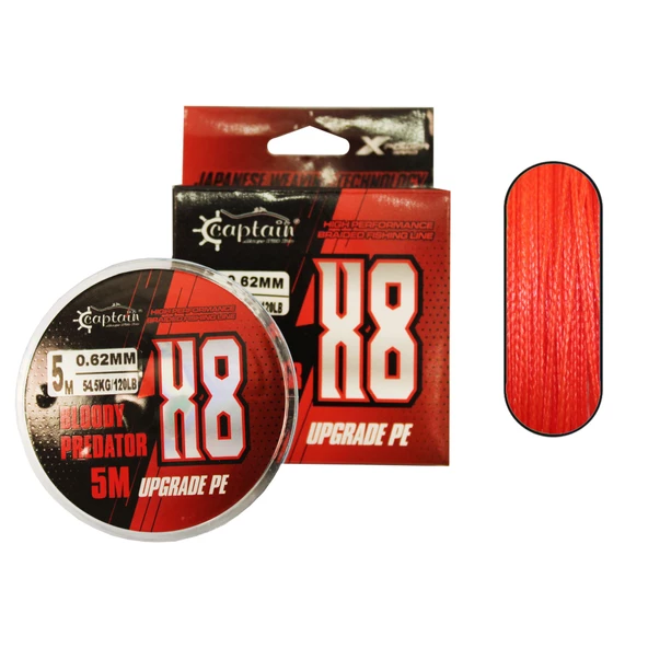 Hook Line 8X Upgrade PE Bloody Predator Assist İpi 5mt Kırmızı  80 LB