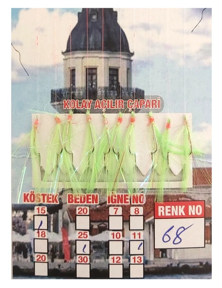 İstavrit Çaparisi UV-GLOW Simli 10 İğneli Kolay Açılan Çapari 0.25mm Beden x 0.15mm Köstek  68