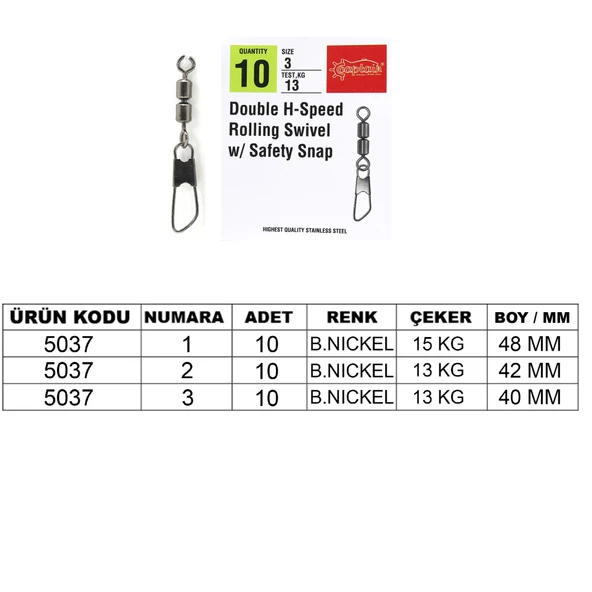 Captain 5037 Double Fırdöndülü Speed Klips 10lu Paket Black Nikel  2