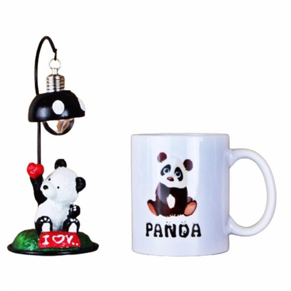 Panda 2 Li Set Panda Masa Lambası Işıklı Biblo Panda Kupa - 1