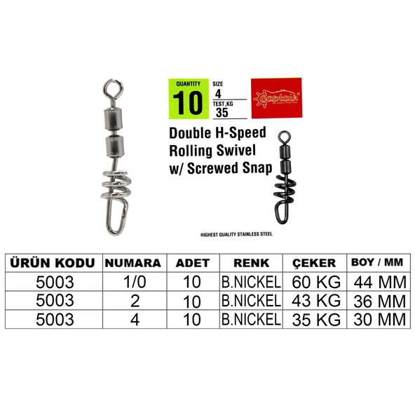 Captain 5003 Double H-Speed Screved Fırdöndü Black Nikel 5li Paket  2