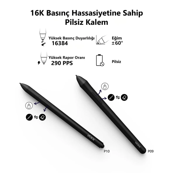 Veikk VK1600 16384 Levels 5080 LPI 15.6" FHD IPS Grafik Tablet + 2 Adet Kalem - 8