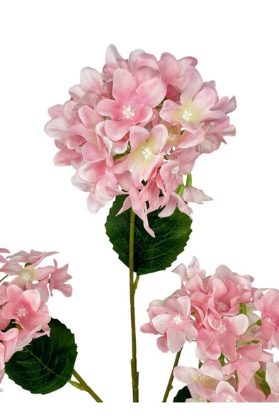 Yapay Çiçek Ortanca 3 Toplu Pembe Tek Dal Tomurcuklu 75*25cm Kumaş Çiçek Uzun Dal - 4