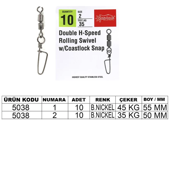 Captain 5038 Double Fırdöndülü Coastlok Klips 10lu Paket Black Nikel  2