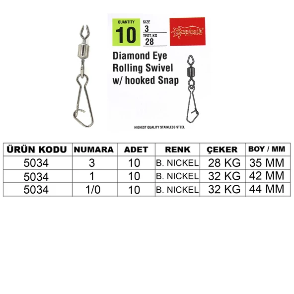 Captain 5034 Diamond Hoked Klips 10lu Paket Black Nikel  3