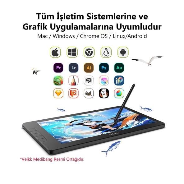 Veikk VK1600 16384 Levels 5080 LPI 15.6" FHD IPS Grafik Tablet + 2 Adet Kalem - 5