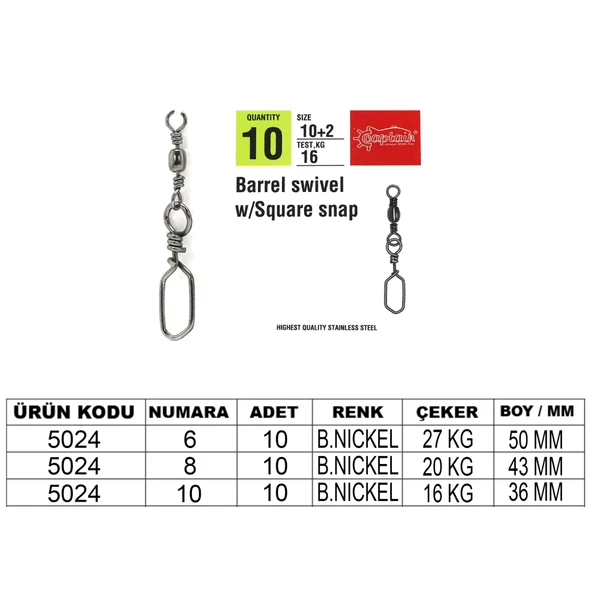 Captain 5024 Square Klips 10lu Paket Black Nikel  10+2