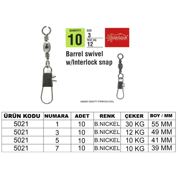 Captain 5021 Kilitli Klips 10lu Paket Black Nikel  5