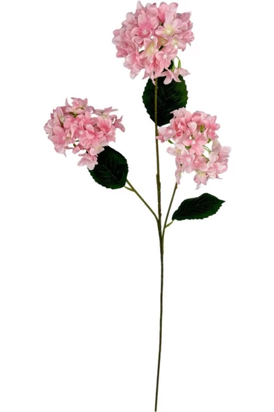 Yapay Çiçek Ortanca 3 Toplu Pembe Tek Dal Tomurcuklu 75*25cm Kumaş Çiçek Uzun Dal - 3
