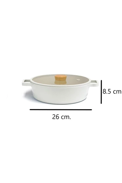 NEOFLAM Fika Cam Kapaklı Alüminyum Sığ Tencere 26 Cm Bej - 3