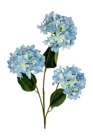 Nettenevime Yapay Çiçek Ortanca 3 Toplu Mavi Tek Dal Tomurcuklu 75*25cm Kumaş Çiçek Uzun Dal - Resim 4