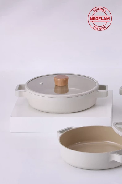 NEOFLAM FİKA CAM KAPAKLI ALÜMİNYUM SAHAN 22CM BEJ - 4