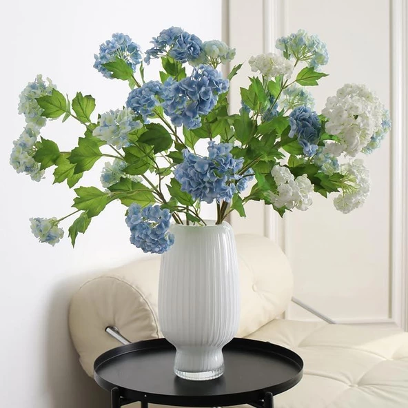 Nettenevime Yapay Çiçek Ortanca 3 Toplu Mavi Tek Dal Tomurcuklu 75*25cm Kumaş Çiçek Uzun Dal - Resim 5