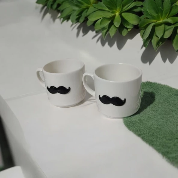 Eğlenceli 3D Bıyık Desenli 2'li Kupa Seti - Hediyelik Kupa Seti - 3