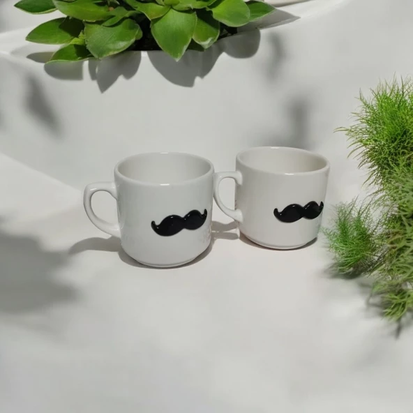 Eğlenceli 3D Bıyık Desenli 2'li Kupa Seti - Hediyelik Kupa Seti - 2