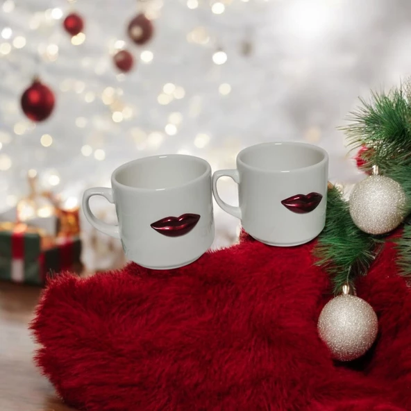 Eğlenceli 3D Dudak Desenli 2'li Kupa Seti - Hediyelik Kupa Seti - 2