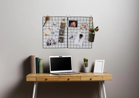 Aparatlı Tel Duvar Panosu - Fotoğraf, Not ve Aksesuar Askısı - Çok Amaçlı Dekoratif Düzenleyici Pano - 5