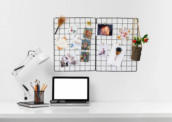 Aparatlı Tel Duvar Panosu - Fotoğraf, Not ve Aksesuar Askısı - Çok Amaçlı Dekoratif Düzenleyici Pano - 4