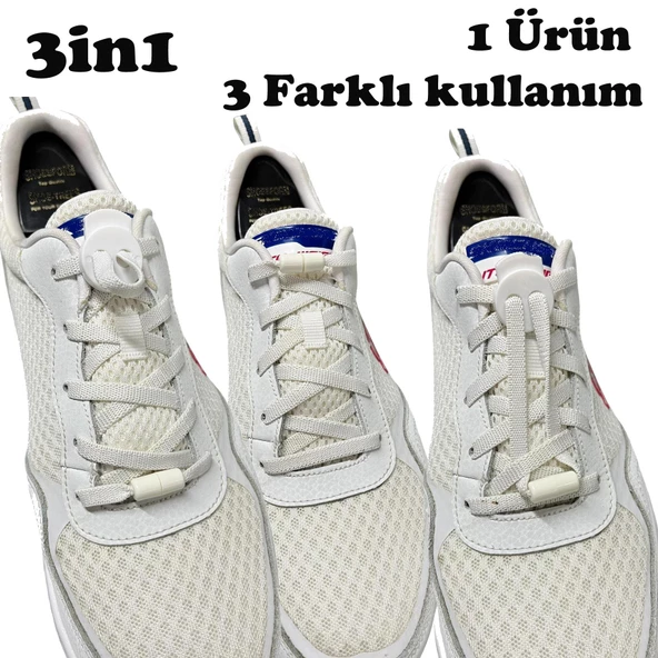 SRTfootcare 3 in 1 Akıllı Kilitli Elastik Outdoor Ayakkabı Bağcığı 100cm 1 Çift Beyaz