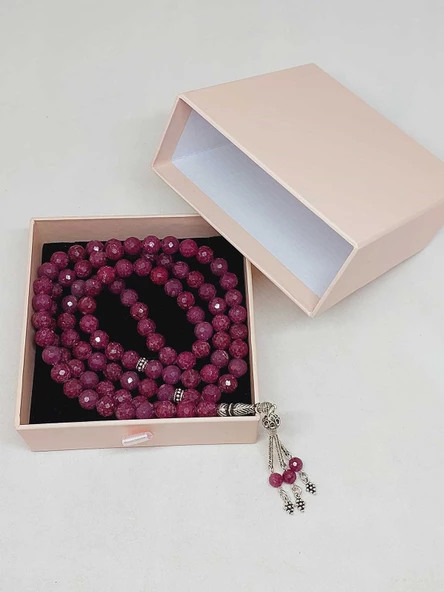Yakut Taşı Faset Kesim 99luk Tesbih 8mm 925 Ayar Gümüş Malzeme - 3