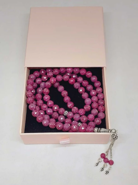 Yakut Taşı Faset Kesim 99luk Tesbih 8mm 925 Ayar Gümüş Malzeme - 6