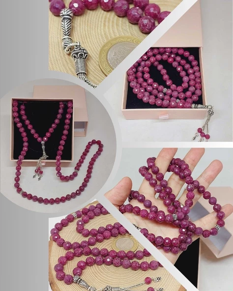 Yakut Taşı Faset Kesim 99luk Tesbih 8mm 925 Ayar Gümüş Malzeme