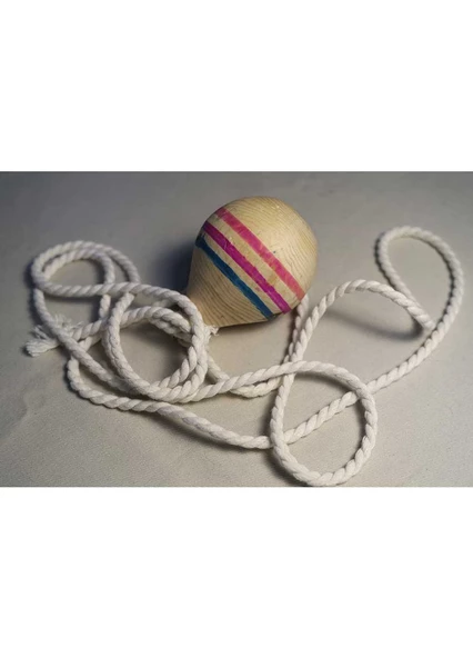 1 Adet Ahşap Nostaljik Çocuk Oyuncağı Topaç Kaliteli Çatlamaz Ahşap Topaç İp Hediyeli - 3